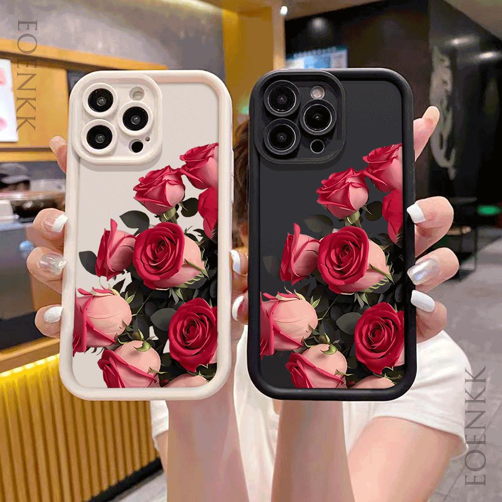 Rose Floral Pattern For iPhone 15 14 13 12 11 Pro Max XS X XR Max Mini IPhone 7 8 Plus SE 2022 Shockproof Candy Soft Cover