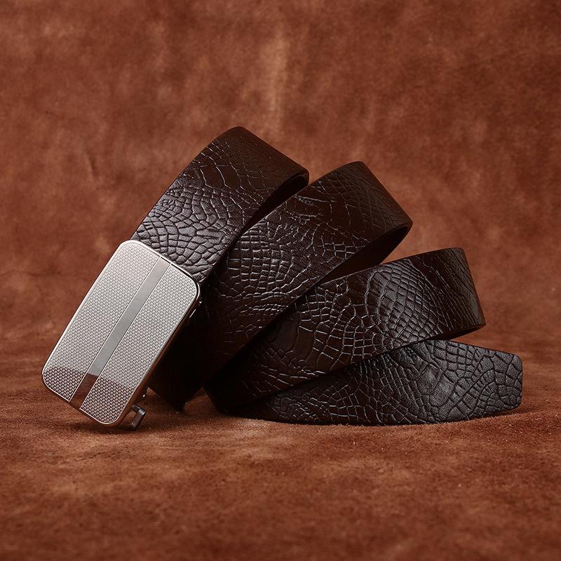Fashion Trend Crocodile Pattern Stainless Steel Automatic Buckle Belt Men'S Genuine Leather First Layer Cowhide Business Dress Pants Belt