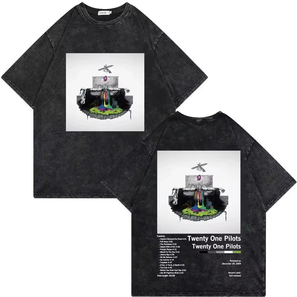 Fashion Vintage Washed T-shirts Casual Loose Pure Cotton T Shirt Streetwear Twenty One Pilots Clancy Tour