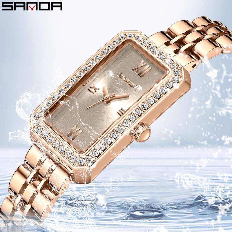 Fashion Sanda Top Brand Trendy Design Rectangle Dial Waterproof Quartz Movement Business Women Analog Wrist Watch