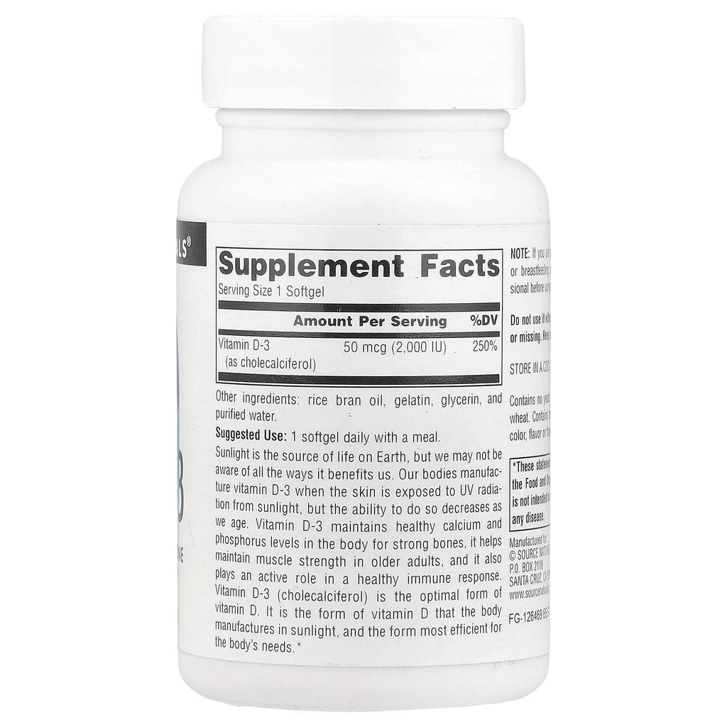 Vitamin D-3, 2,000 Iu, 200 Softgels