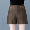 New Women's High-Waist Leather Bootcut Shorts - 2025 Autumn/Winter Sheepskin Outerwear