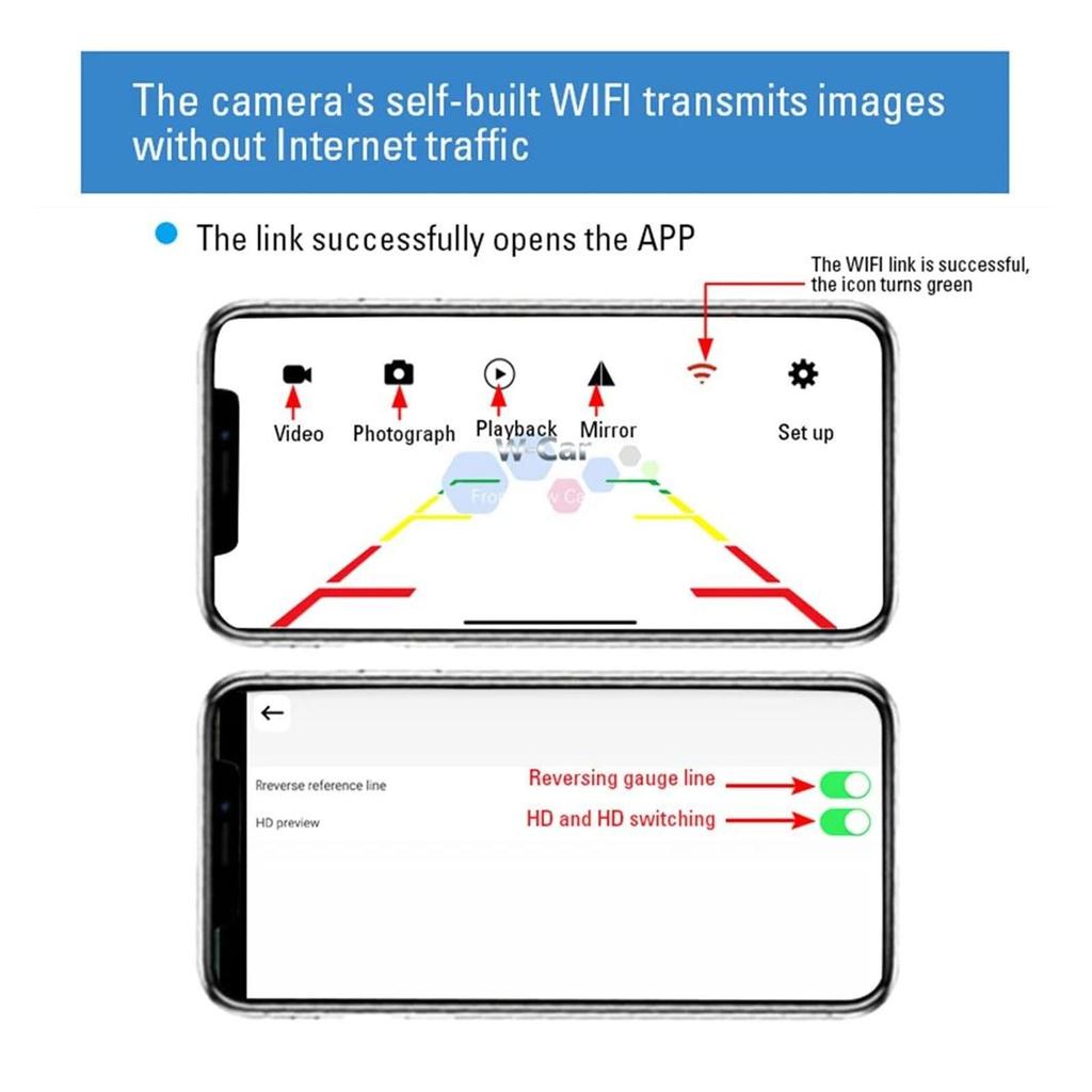 Bezdrátová couvací kamera WiFi zadní kamera palubní kamera kamera do auta zadní kamera do auta WIFI 170