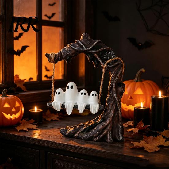 Halloween Spooky Tree Swing Decor Ghost On Decor, Resin Figurine with Vintage for Home Base, Festive Party Tabletop Ornament, Trick or Treat Gift Cute