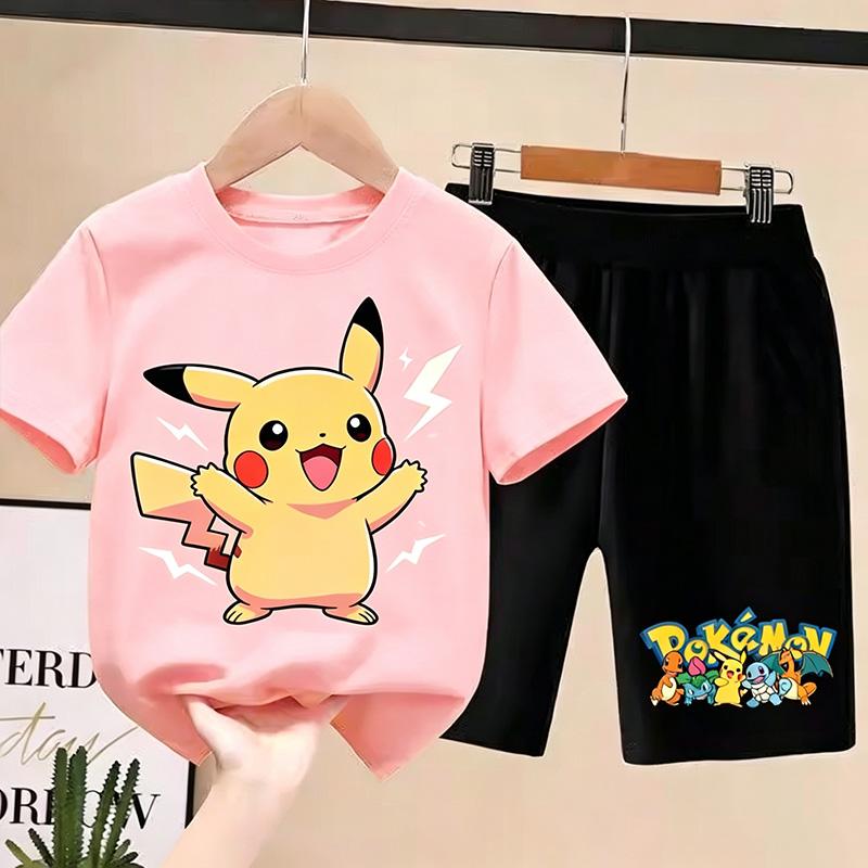 Pikachuchu T Shirt Kids Boys Girls 2026pokemonSummer Short Sleeve T-shirt and Shorts 2pcs Sets Toddler Girls Outfits Children Casual Sportsuit