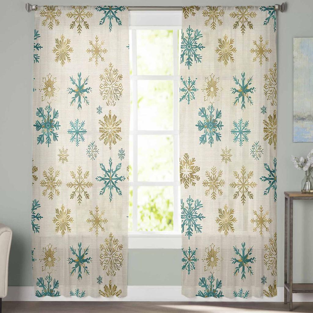 Christmas Letter Snowflakes Curtains For Living Room Bedroom Home Decoration Window Voile Tulle Curtain Drapes