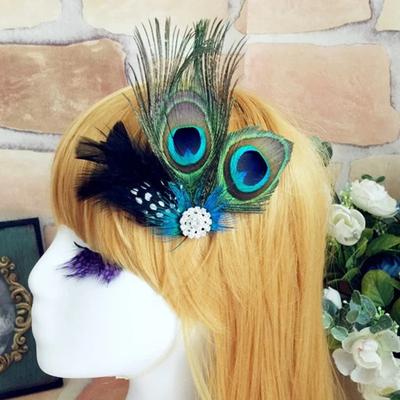 Fermaglio per capelli con piume finte di pavone, per donne, copricapo, forcina per capelli, accessorio per capelli da carnevale
