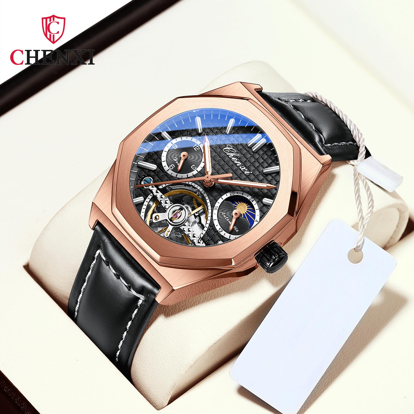 

Новые роскошные мужские часы ТОП-бренда с маховиком в коробке, часы Sun Moon Star, мужские водонепроницаемые светящиеся мужские механические часы