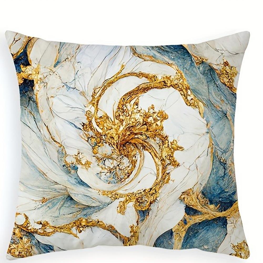 Marmor-Inspirierte Blau und Gold Gemusterte Kissenbezüge: Elegante Heimdekoration Sofakissenbezug Heimzimmerdekoration 2D-Flachdruck