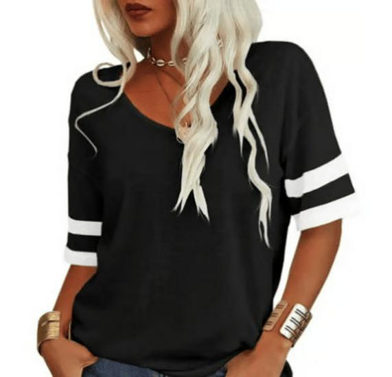 Women's V-Neck Short Sleeve Loose T-Shirt - Casual Basic Top