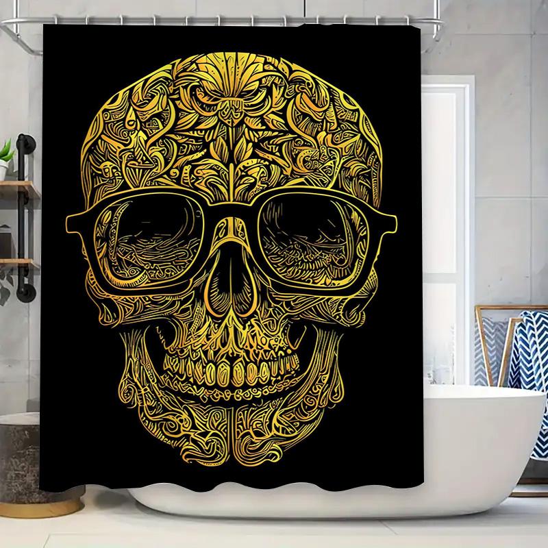 Tuniu Skull Pattern Shower Curtain, Gothic Design, Skeleton Decor, Cool Bathroom Curtain, Dark Art, Vintage Style, Unique Decora
