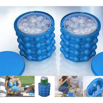 Bac à glaçons magique en silicone Bleu avec couvercle pour cocktail, moule seau à glace