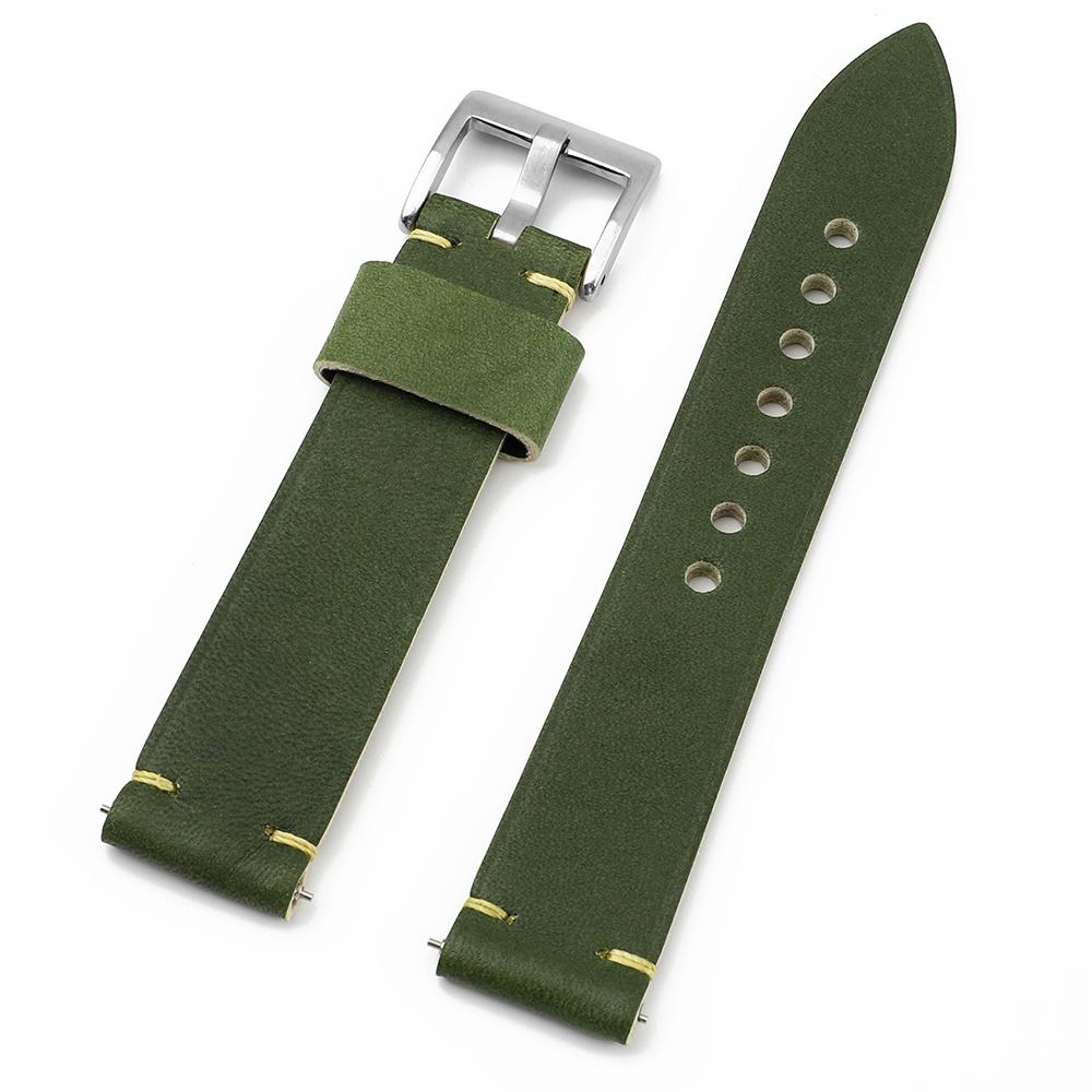 

Retro Leather Watch Band 20mm 22mm Quick Release Cow Watch Strap Sport Bracelet Handmade Stitching Band for Watch Accessories 22mm зелений