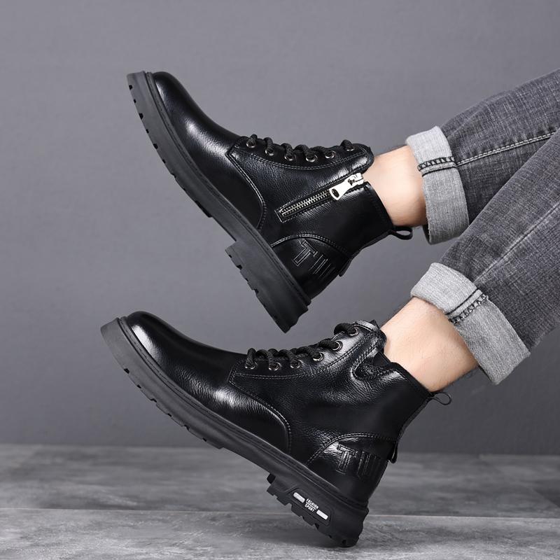 Móda Zima Plus Sametová kůže Pánské kotníkové boty Outdoor Ležérní obuv Bojové boty se silnou podrážkou Teplé pracovní boty Klasické ručně vyráběné boty