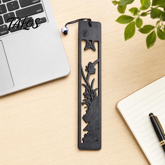 Talos Wooden Hollow Carved Bookmark, Plum Orchid Bamboo Chrysanthemum Classical Page Marker for Business Gift, Elegant Book Accessory