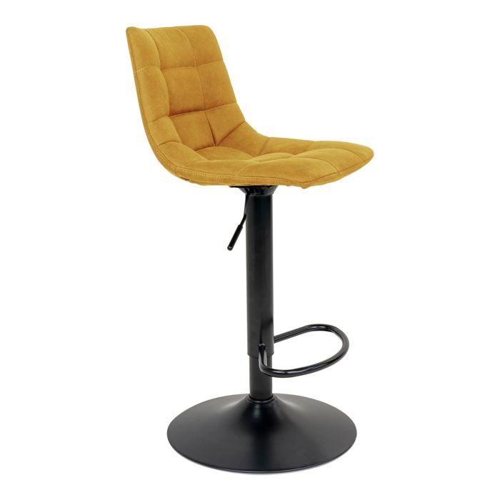 2 chaises de bar en microfibre jaune moutarde avec pieds noirs