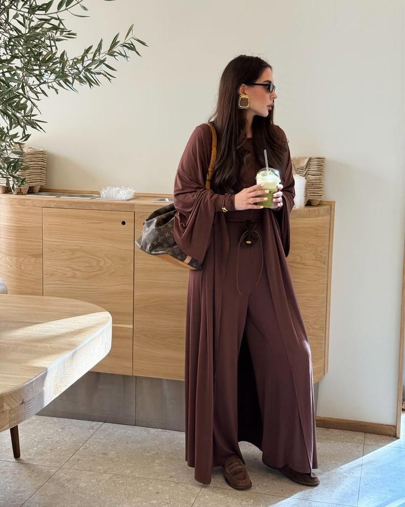2025 Summer Women's Cross-Border Casual Set: Long Coat, Long-Sleeved T-Shirt, and High-Waisted Pants