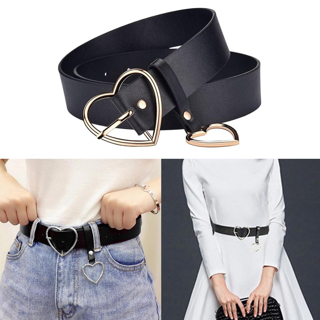 Women Ladies Metal Heart Buckle Belt Leather Jeans Dress Waist Band Belts