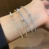 Korean Style Elegant Multi-Layer Pearl & Cubic Zirconia Open Bangle Bracelet