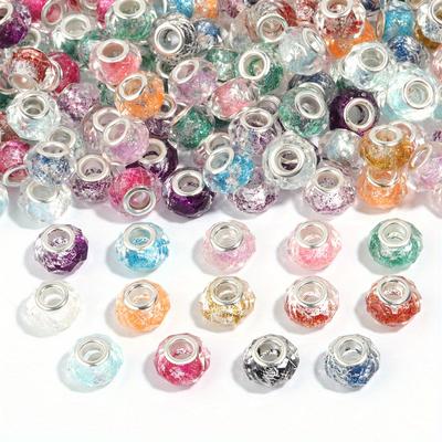 50Pcs Transparent Color Faceted Resin Beads Large Hole Loose Beads for Jewelry Making DIY Bracelet Decoration Charm Supplies