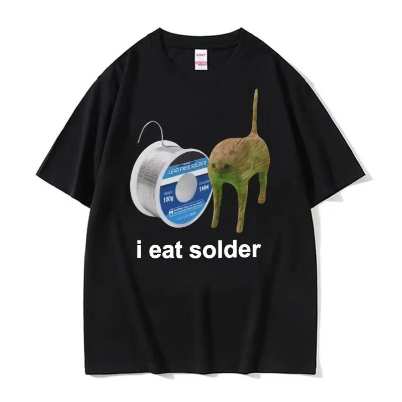

I Eat Solder Cursed Funny Cat Meme T Shirt Men Women s Clothing Fashion Casual T Shirts Summer High Quality Cotton T-shirts Tops S