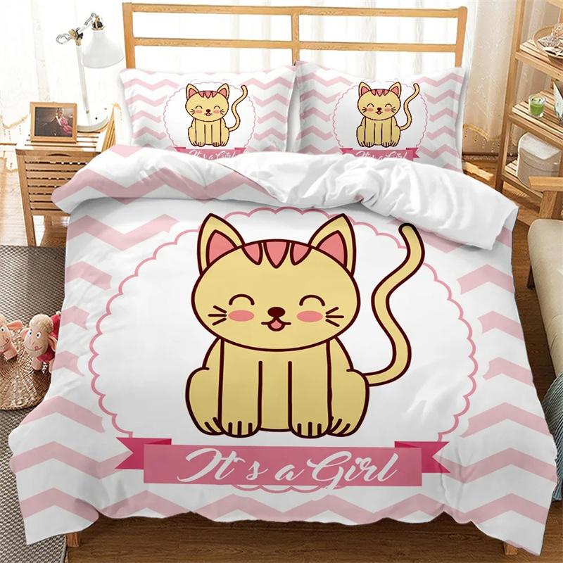 Cute Cat Cartoon Animals Children Girls Gifts for Bedroom Decorations Kawaii Duvet Cover Cartoon Pet Cat Theme Queen King Size