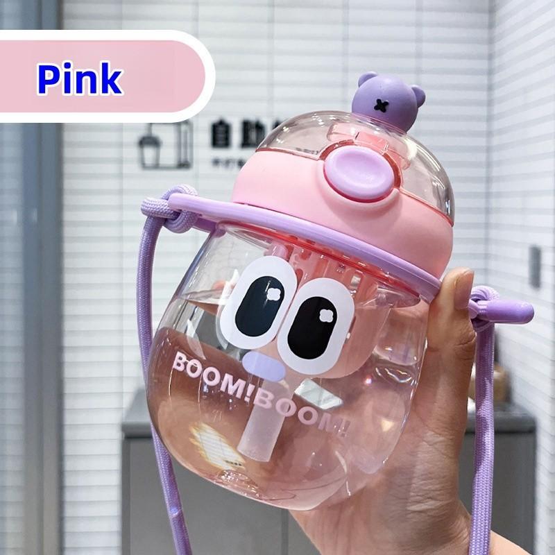 Roztomilý a zábavný dětský plastový kelímek na pití s velkýma očima, kelímek na pití, roztomilý kreslený studentský kelímek na vodu, dětský kelímek se slámkou