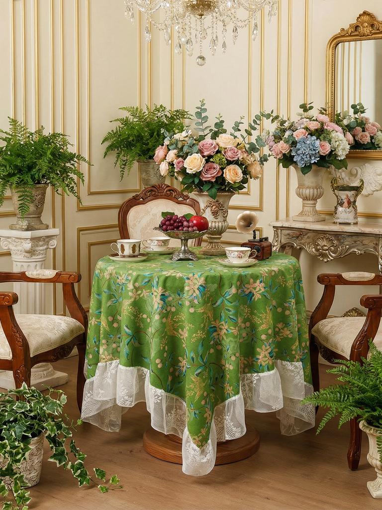 French Atmosphere Sensation Fabric Tablecloth Vintage High-End Restaurant Home Use Lace Trim Mink Cover Tablecloth