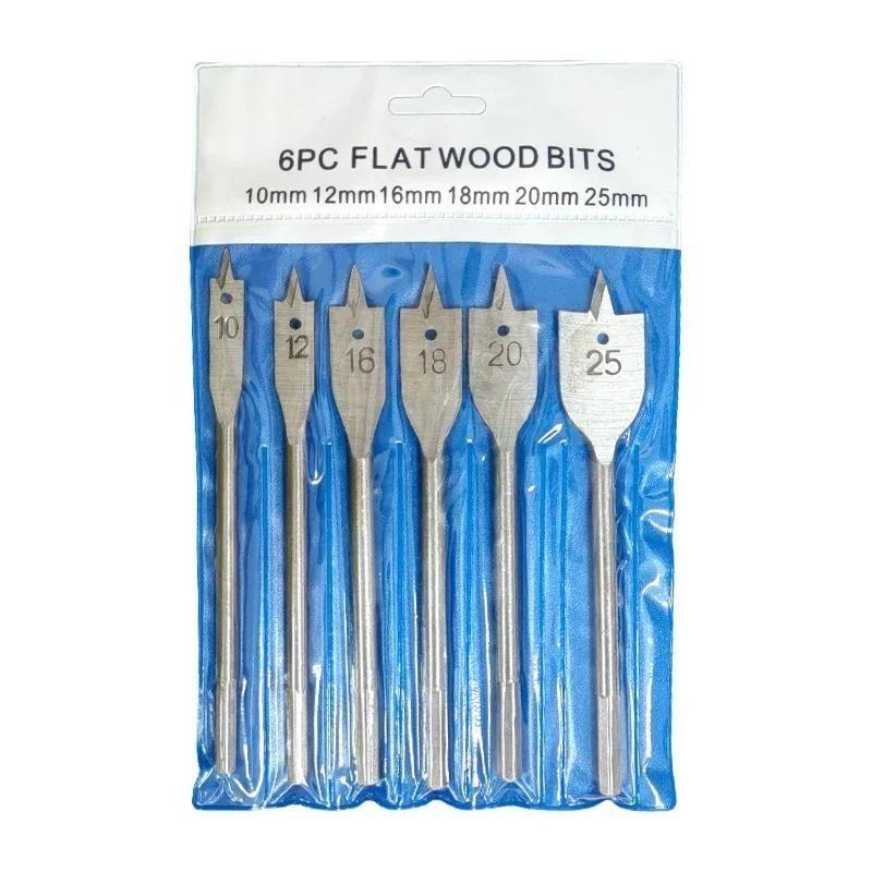 6pcs/1set Natural Color Three Pointed Flat Drill Hexagonal Handle Woodworking Hole Opener Wooden Board Drilling Bit Tool Set