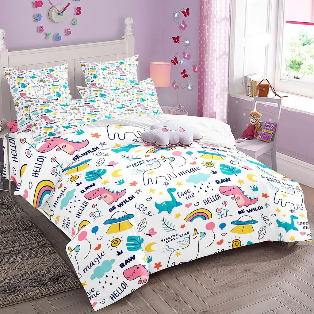 Dinosaur Bedding Sets For Boys Kids Duvet Cover Set, Dinosaur Cute Animals Comforter Cover Bed Set Ultra Soft Room Decor Double