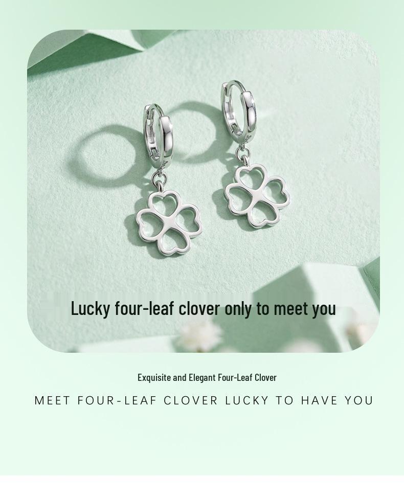 S925 Sterling Silver Four-Leaf Clover Hollow Heart Earrings for Women - Fashionable Lucky Jewelry for Valentine's Day