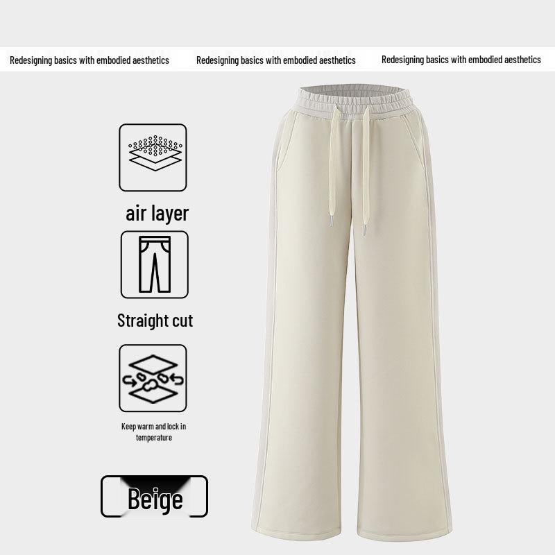 

Женские флисовые широкие спортивные штаны - Осень/Зима Прямые Повседневная спортивная одежда M бежевый