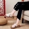 Fashion 2025 New Women'S Leather Upper Plus Size Sandals Open Toe Roman Thick Sole Flat Sandals Hollow Breathable Comfort