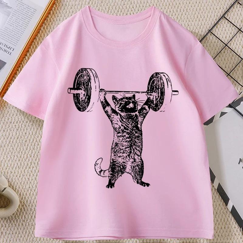 Funny Cat Gym T Shirt Women Cat Workout Funny Deadlift Gym Tshirt Casual Women Summer Round Neck Short Sleeve Clothing