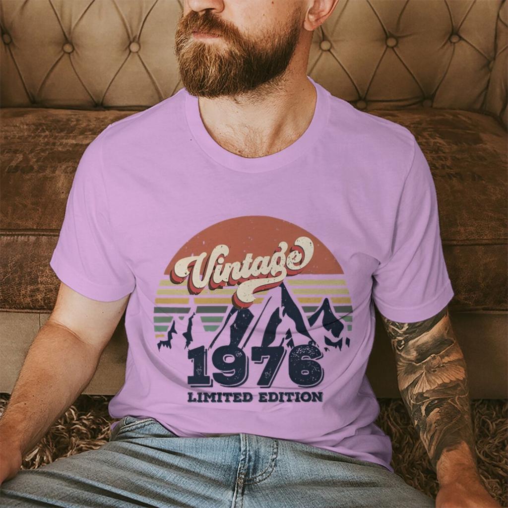 Fashion Men's T-Shirt Vintage 1976 50 Years of Being Awesome Graphic Tee Fashion 50th Birthday Gift Women Tops