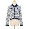 M Family Women's French Slim-Fit Knit Cardigan, Color-Block Stripes, Long-Sleeve Fashion for Spring & Autumn 2025