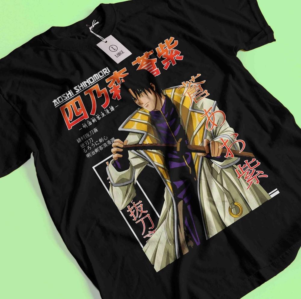 

Rurouni Kenshin Shirt Aoshi Shinomiro T-Shirt Samurai Himura Makoto Shishio Tee XL
