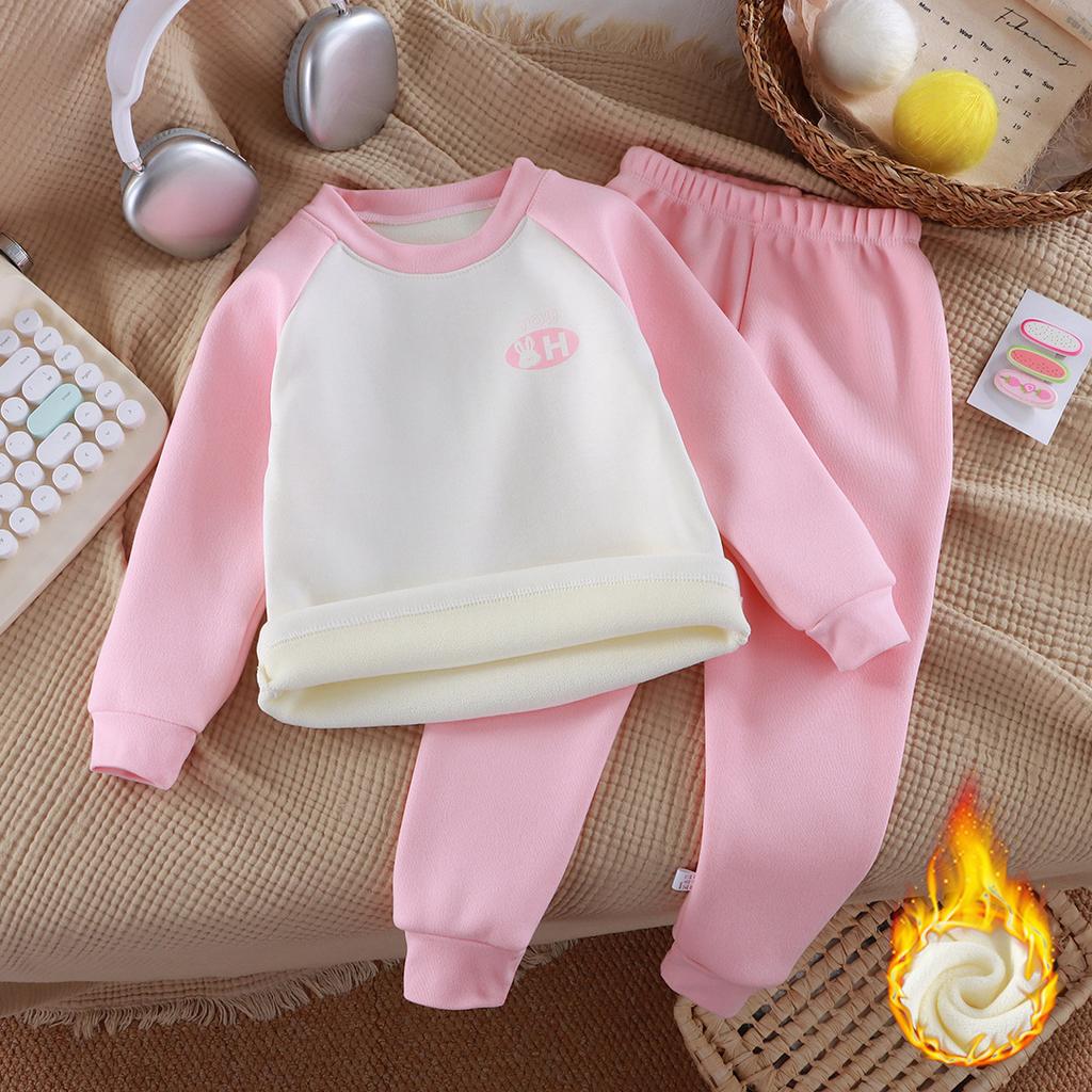 Autumn and Winter Girl Clothes Plus Velvet Thickened Children's Underwear Long Sleeves Long Pajamas Set Baby Boy Sets for Childr