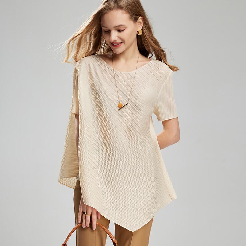 Women s Pleated Irregular Hem Loose Fit T-Shirt L