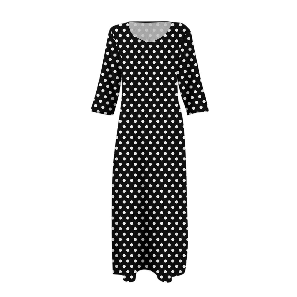 Dresses For Womens Vintage Print Tunic Waisted Midi Dress Summer Casual  3/4 Sleeve Dress
