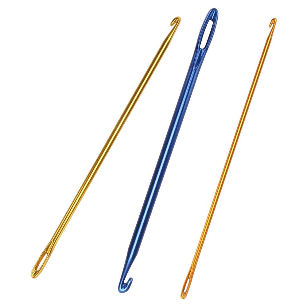 3Pcs Aluminum Tunisian Afghan Crochet Hook With Eye Hole Knitting Needles For Scarves Gloves