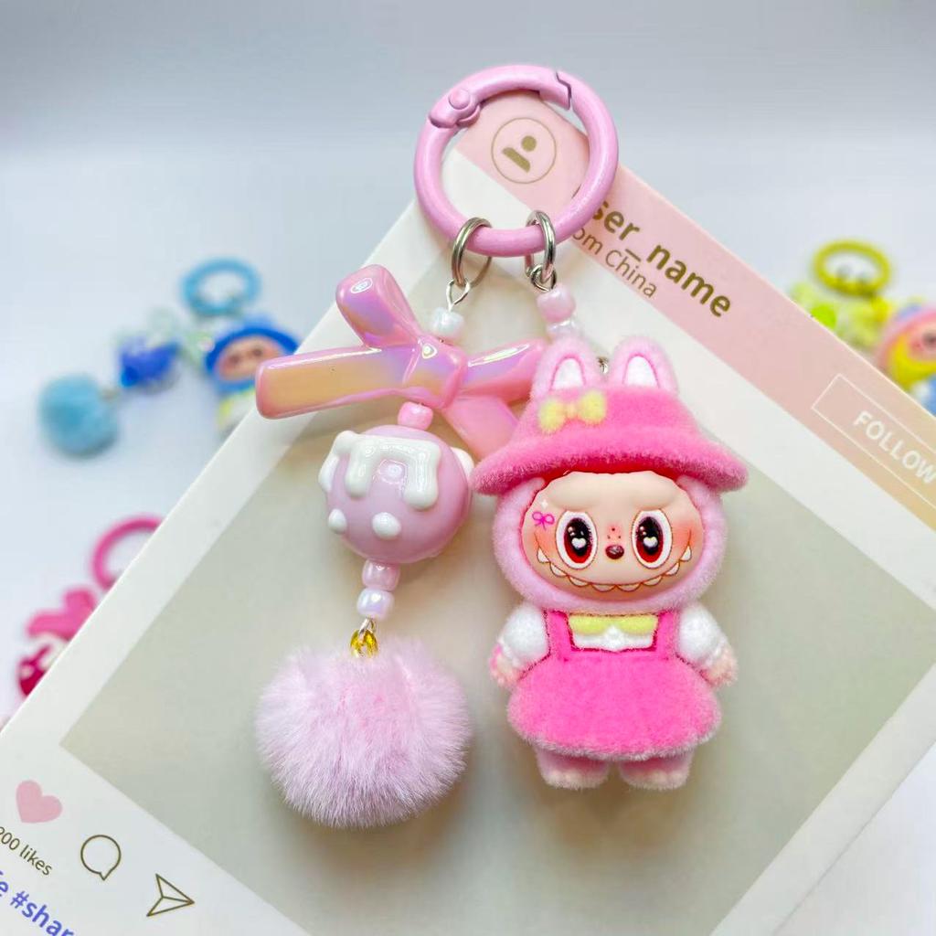 Flocking Pastoral Keychain Pendant Cute Doll DIY Accessories Mobile Phone Jewelry Pendant