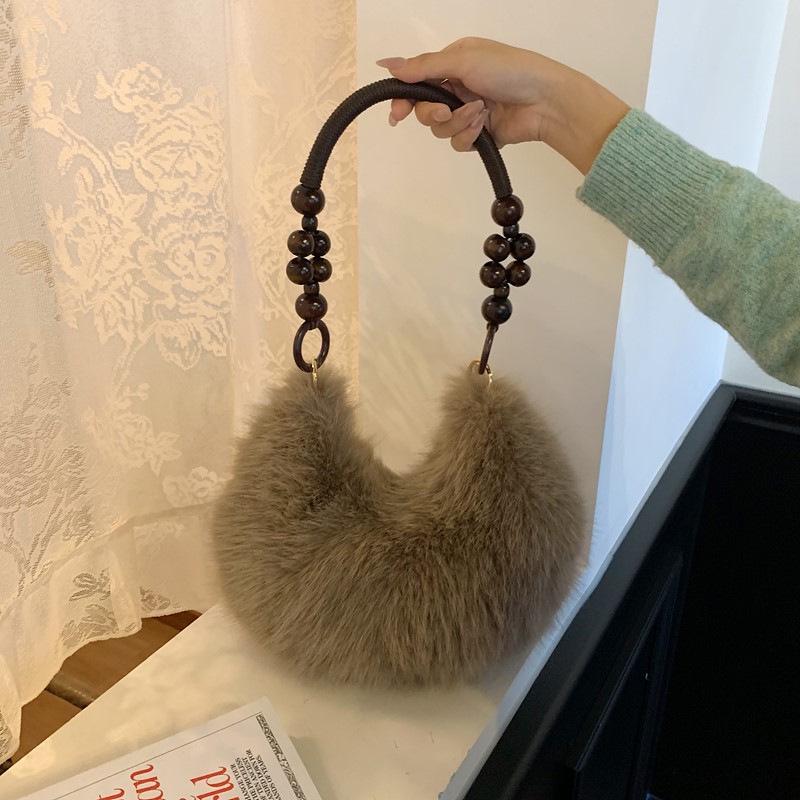 

2025 Autumn/Winter Plush Furry Small Shoulder Bag - Casual Dumpling Handbag 33x7x17