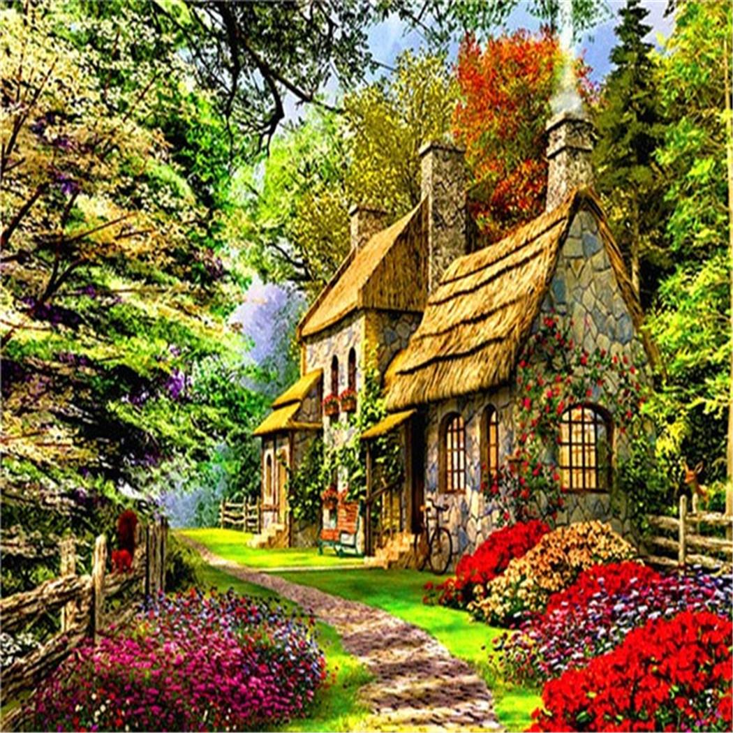 

Huacan Алмазная вышивка Пейзаж Ручная алмазная живопись Деревня Рукоделие Мозаика Вышивка крестом 20*30 cm