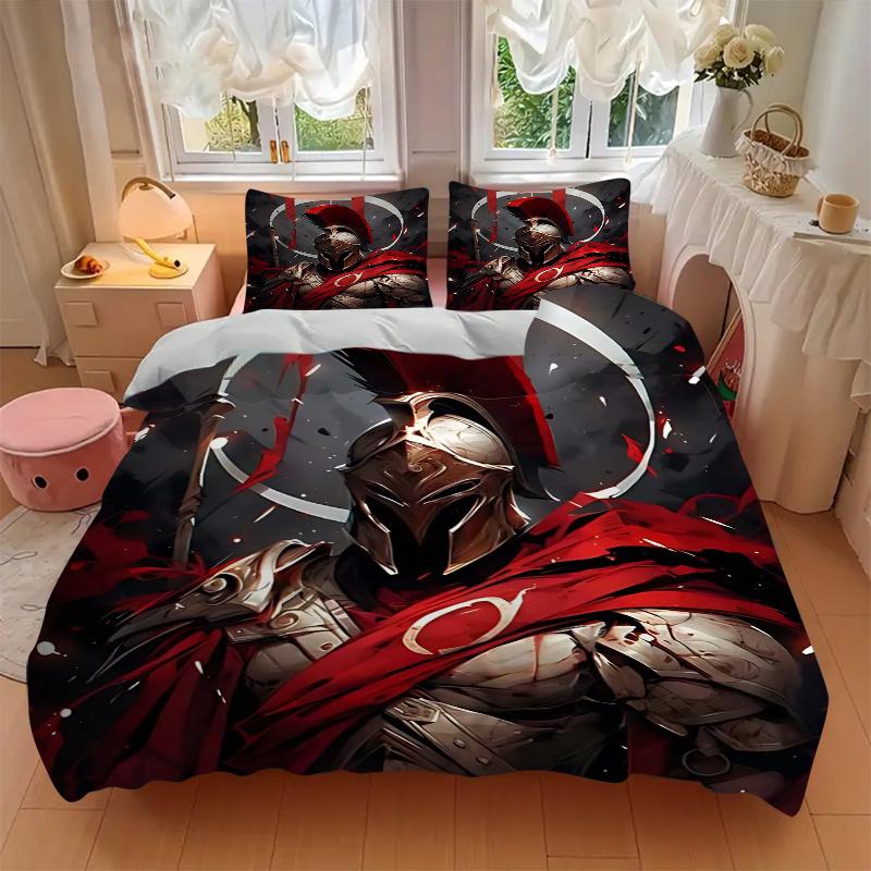 3pcs Anime Warrior Bedding Set - Includes 1 Quilt Cover and 2 Pillowcases (No Core) - Perfect for Bedroom Decor and Guest Rooms, Featuring an Anime Ca