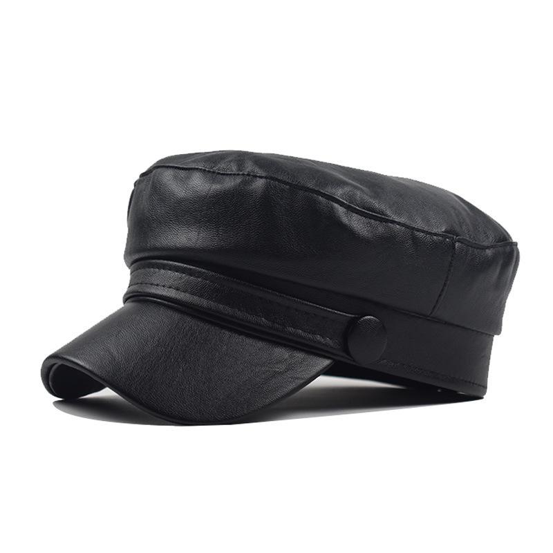Korean Style PU Leather Sailor Beret - Octagonal Flat Top Women's Trendy Hat for Autumn/Winter