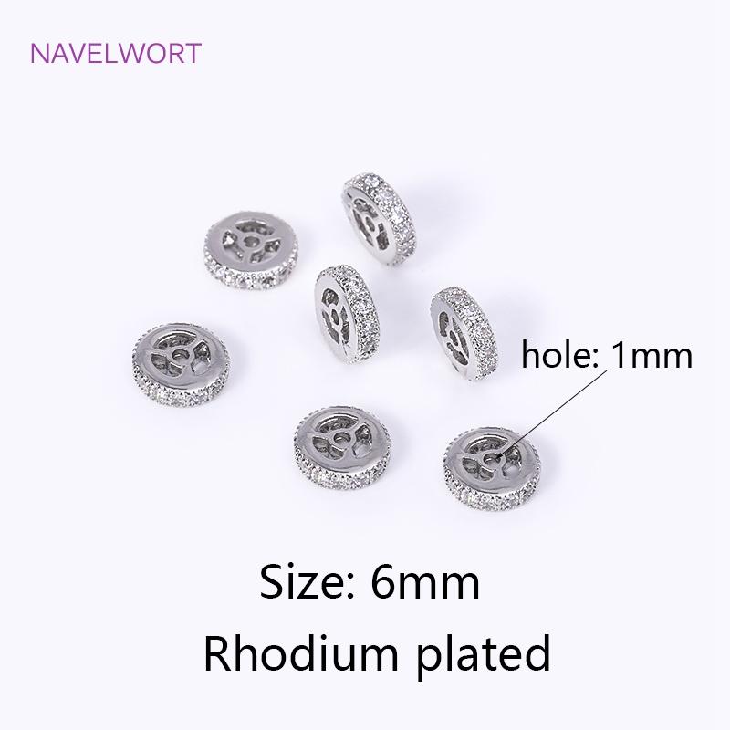 Brass 18K Gold Plated Round Wheel Bracelets Spacer Beads,Jewelry Making Supplies,Inlaid Zircon Spacer Beads DIY Accessories