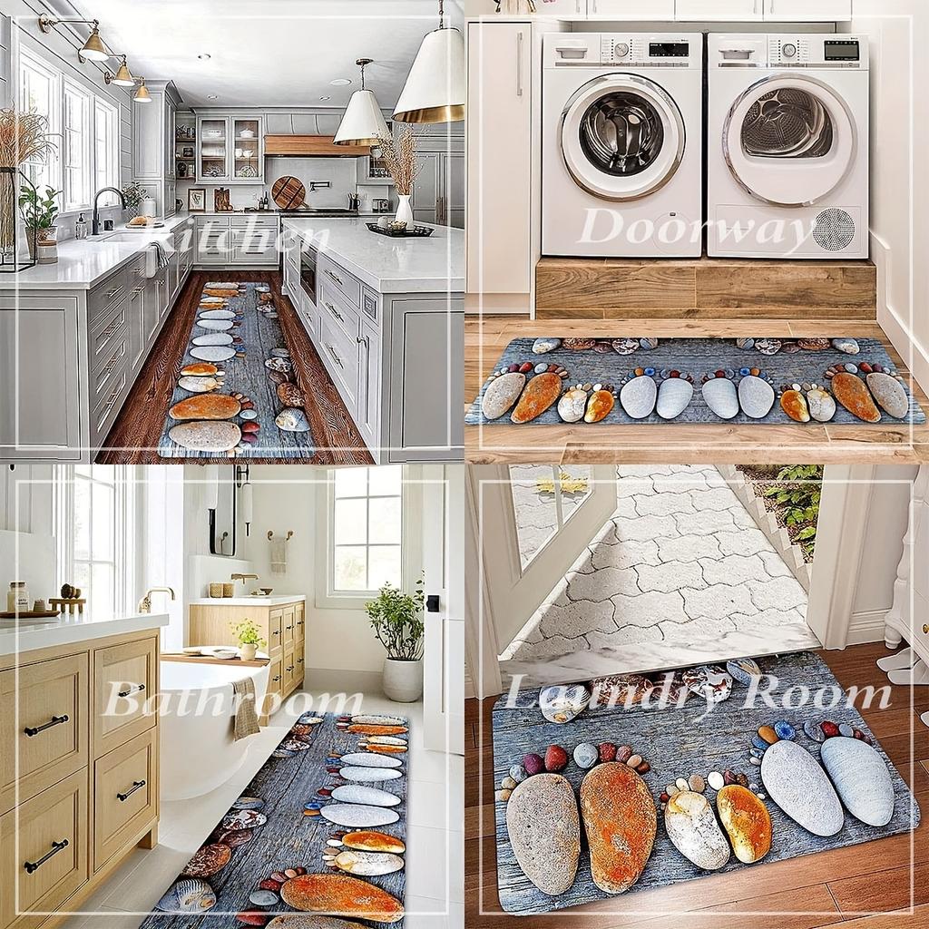 Wood Grain Pebbles Pattern Soft Kitchen Rug Anti-Fatigue Kitchen Rug Waterproof Non-Slip Rugs Set Runner Rug Bedside Rug Absorbent Carpet For Kitchen