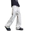 American Retro Leopard Print Camouflage Jeans Men's Vintage Trendy Brand High-end Loose Wide-leg Straight Trousers