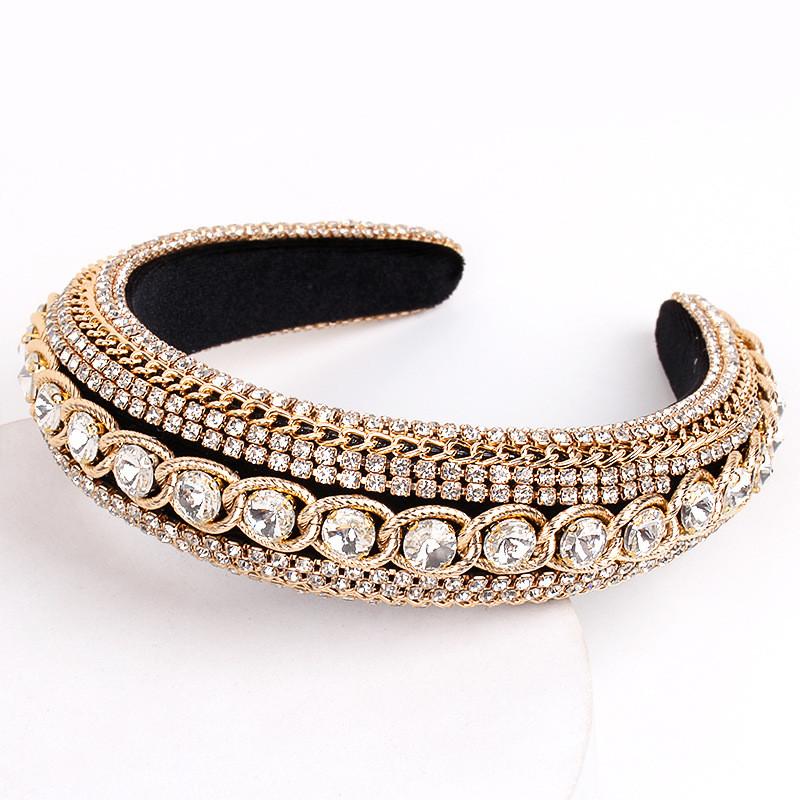 Water Drill Baroque Headband With Crystal Chain For Womens Fashion Accessories